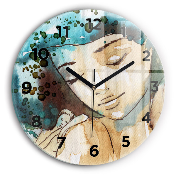 Round glass wall clock Abstraction Woman