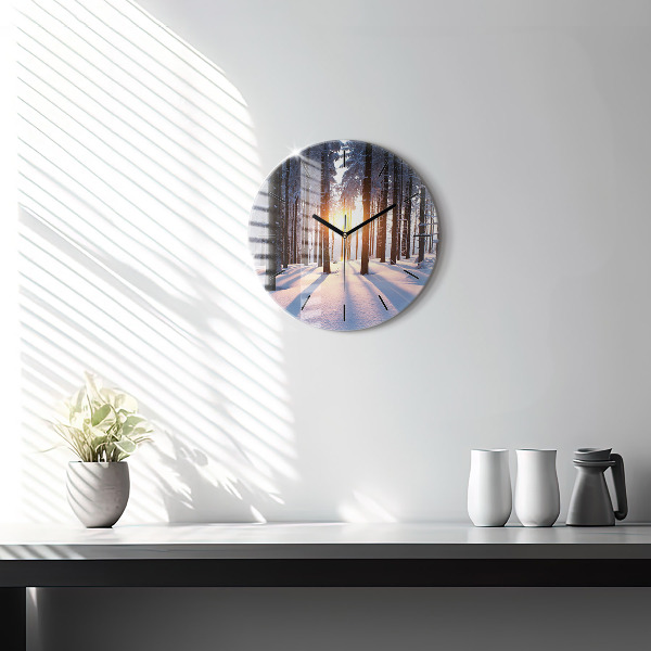 Round glass wall clock Sunset Forest