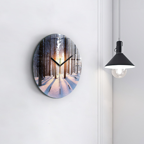 Round glass wall clock Sunset Forest