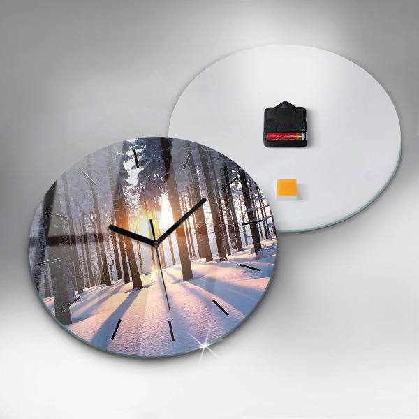 Round glass wall clock Sunset Forest