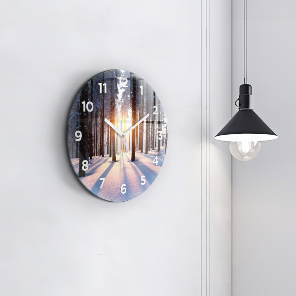 Round glass wall clock Sunset Forest