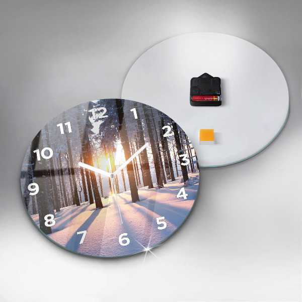 Round glass wall clock Sunset Forest