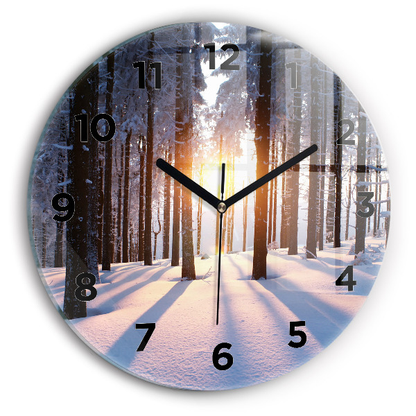 Round glass wall clock Sunset Forest