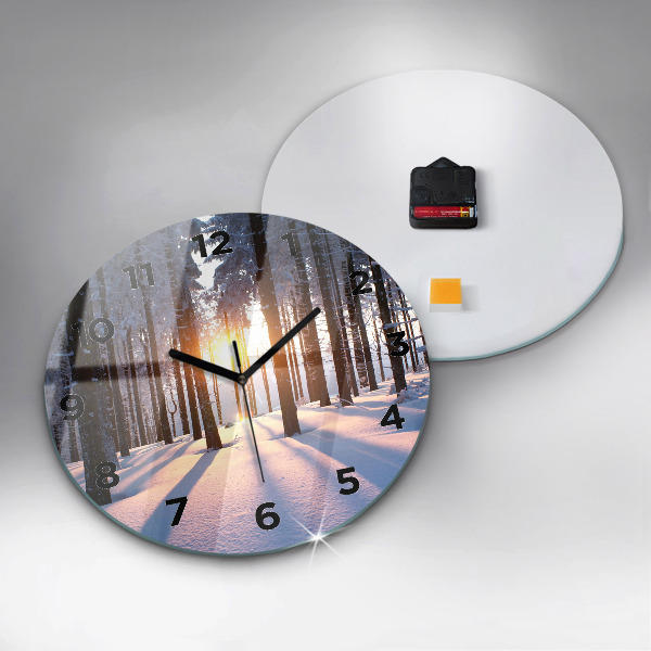 Round glass wall clock Sunset Forest