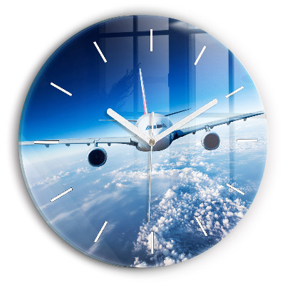 Round glass wall clock Cloud Plane
