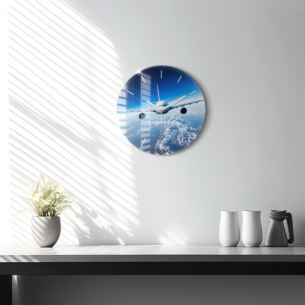 Round glass wall clock Cloud Plane