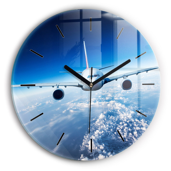 Round glass wall clock Cloud Plane