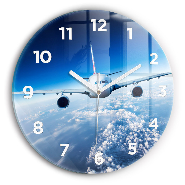 Round glass wall clock Cloud Plane