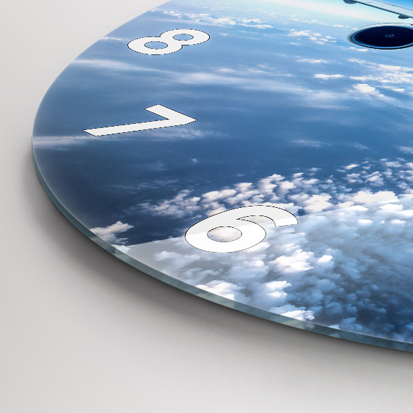 Round glass wall clock Cloud Plane