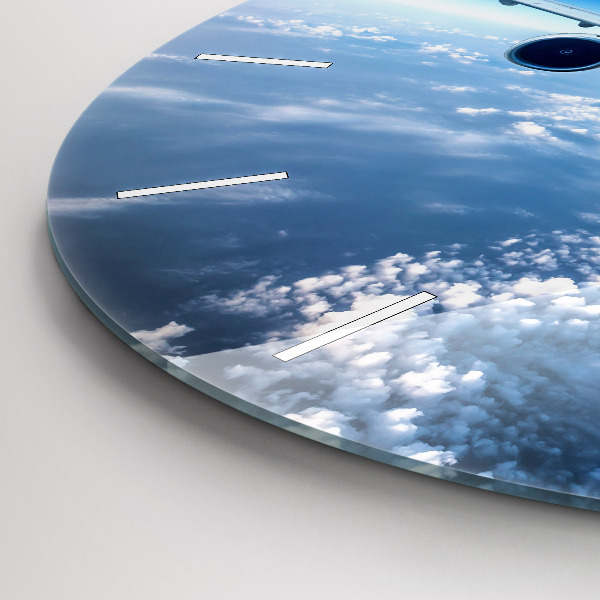 Round glass wall clock Cloud Plane