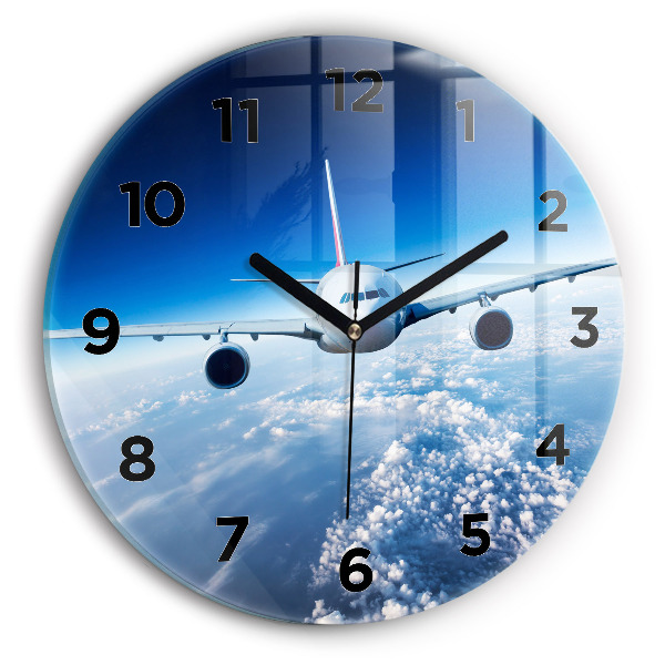 Round glass wall clock Cloud Plane