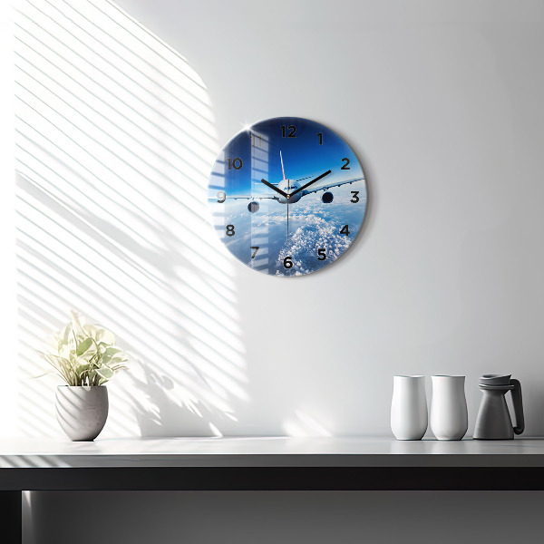 Round glass wall clock Cloud Plane