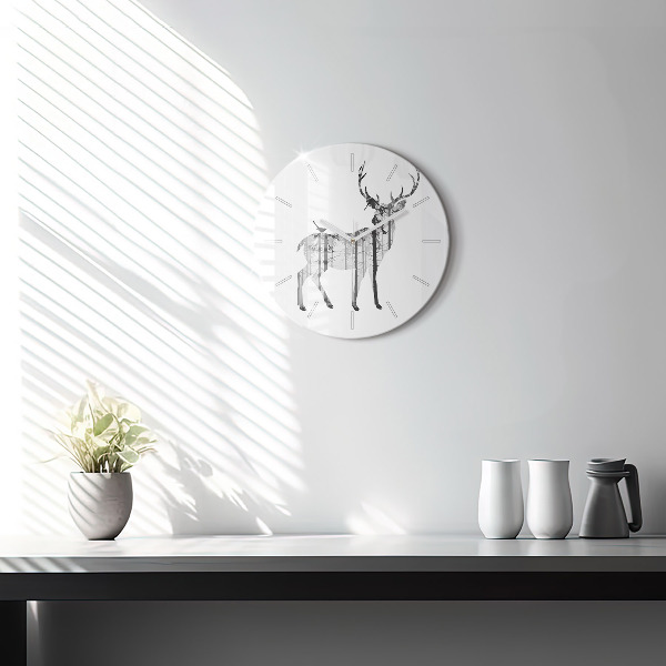 Round glass wall clock Silhouette of a deer Forest
