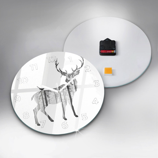 Round glass wall clock Silhouette of a deer Forest