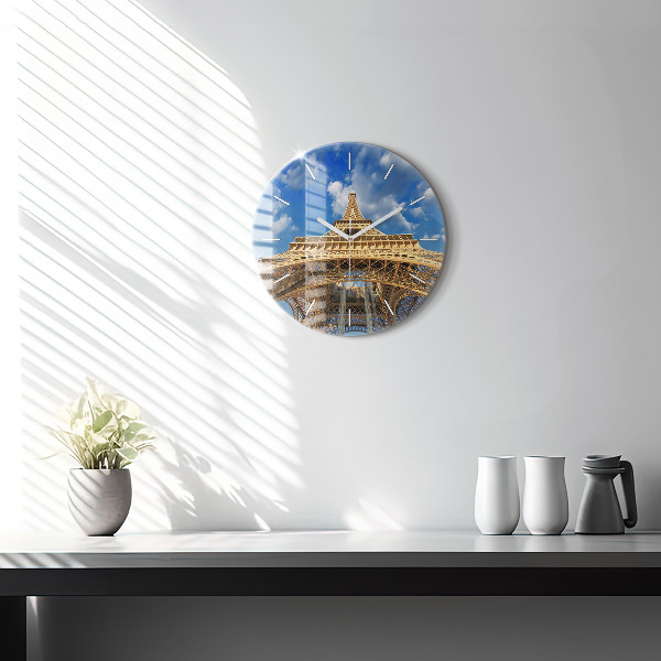 Round glass wall clock France Eiffel Tower