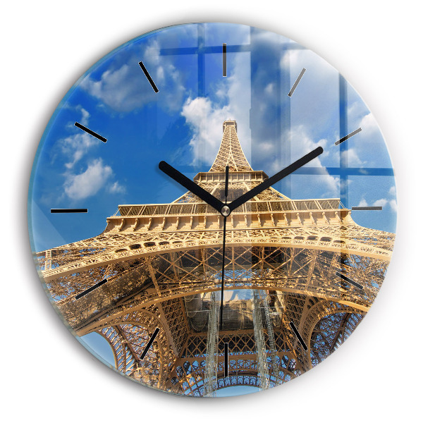 Round glass wall clock France Eiffel Tower