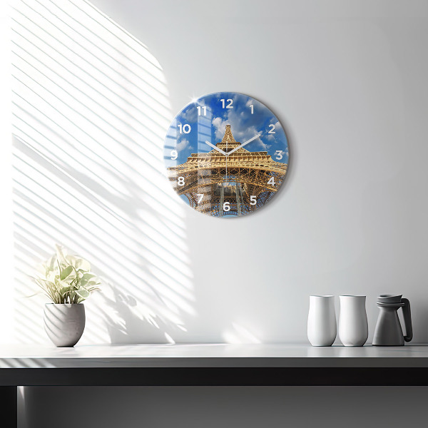 Round glass wall clock France Eiffel Tower