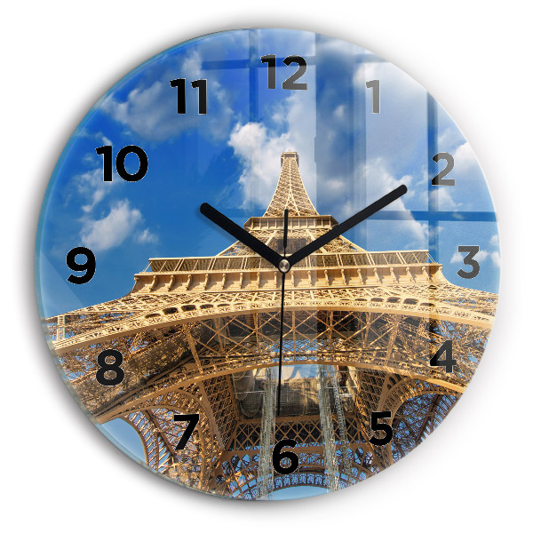 Round glass wall clock France Eiffel Tower