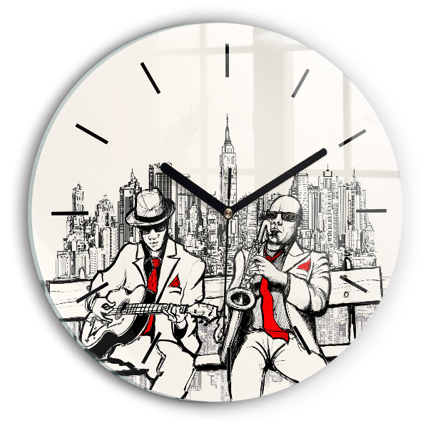 Round glass wall clock Jazz in New York