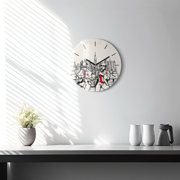 Round glass wall clock Jazz in New York