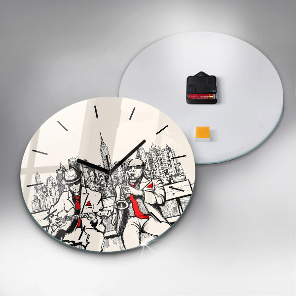 Round glass wall clock Jazz in New York