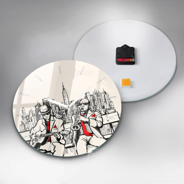 Round glass wall clock Jazz in New York