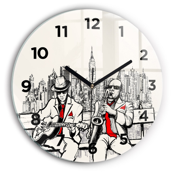 Round glass wall clock Jazz in New York
