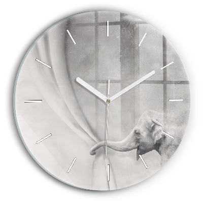 Round glass wall clock Elephant