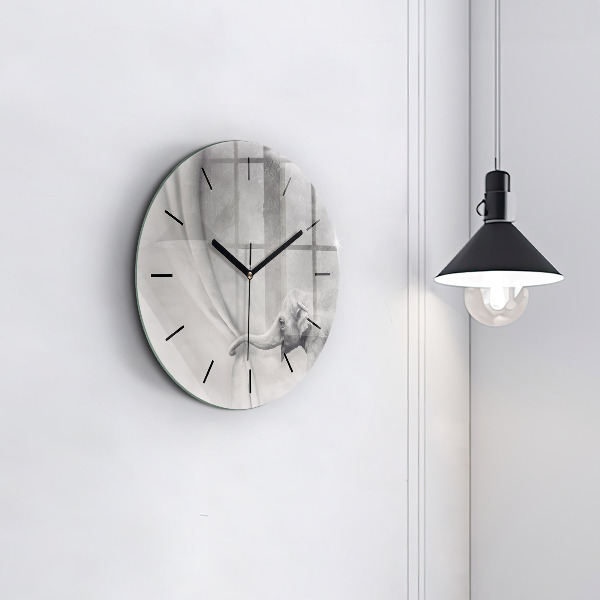Round glass wall clock Elephant
