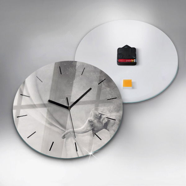 Round glass wall clock Elephant