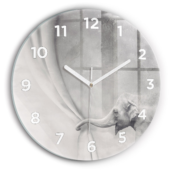 Round glass wall clock Elephant