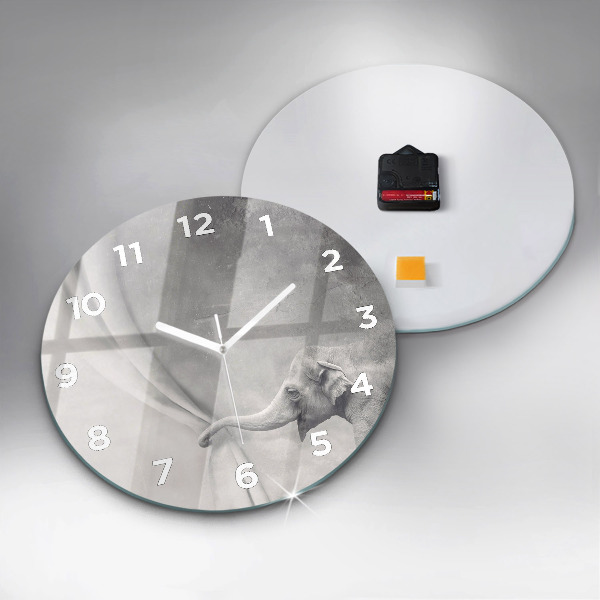 Round glass wall clock Elephant