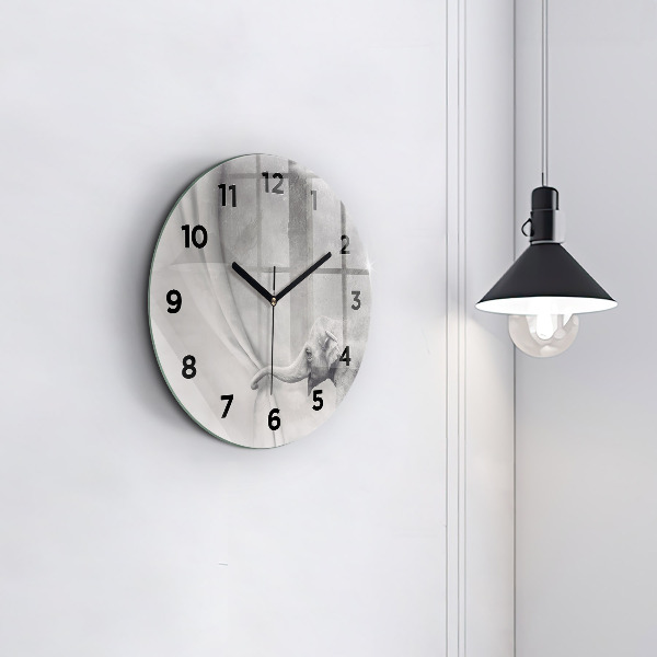 Round glass wall clock Elephant