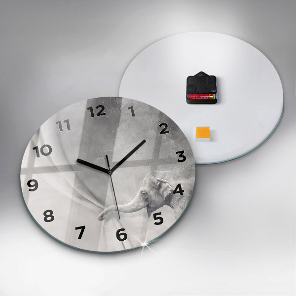 Round glass wall clock Elephant