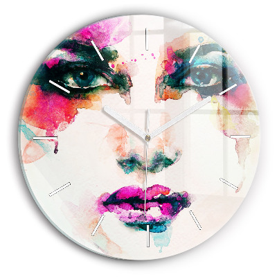 Round glass wall clock Abstract woman face