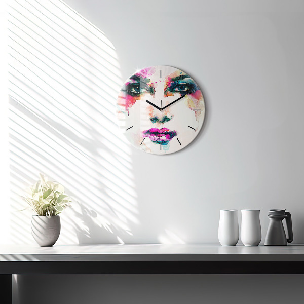 Round glass wall clock Abstract woman face