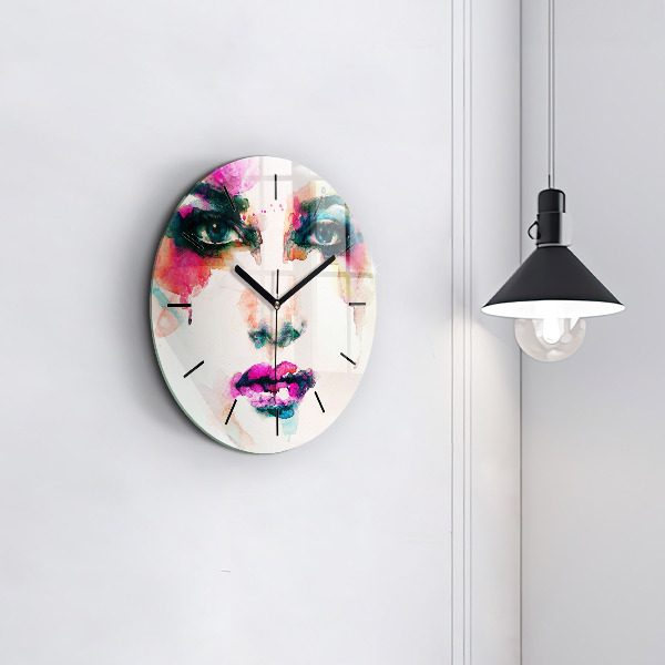 Round glass wall clock Abstract woman face