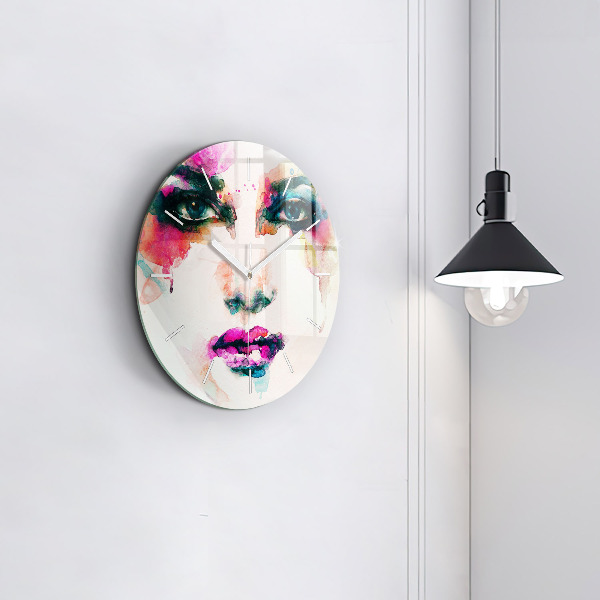 Round glass wall clock Abstract woman face