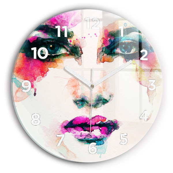 Round glass wall clock Abstract woman face