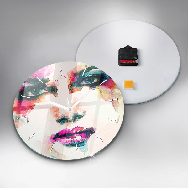 Round glass wall clock Abstract woman face