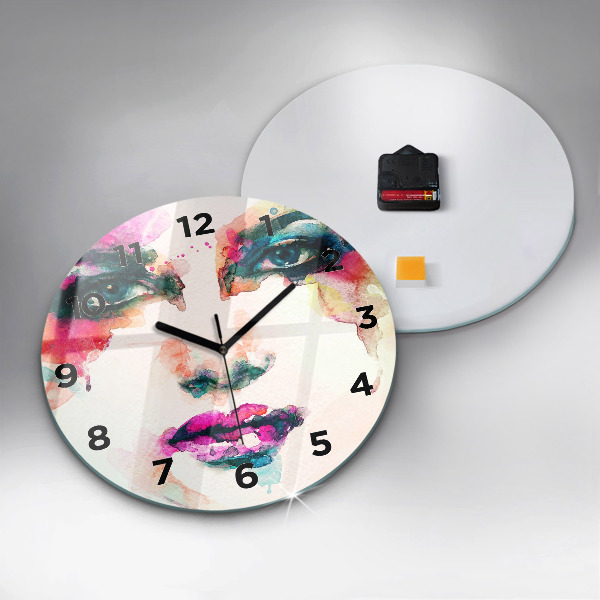 Round glass wall clock Abstract woman face