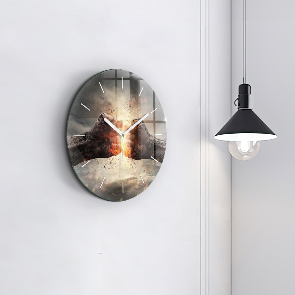 Round glass wall clock Fists Strength Power