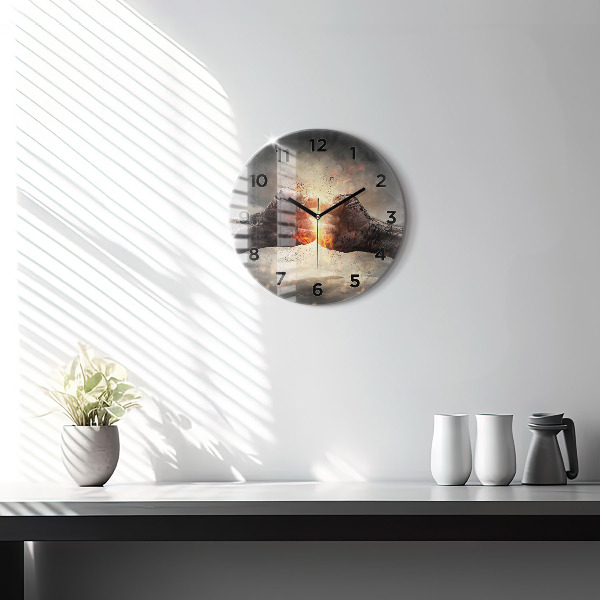 Round glass wall clock Fists Strength Power