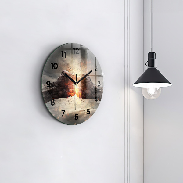 Round glass wall clock Fists Strength Power