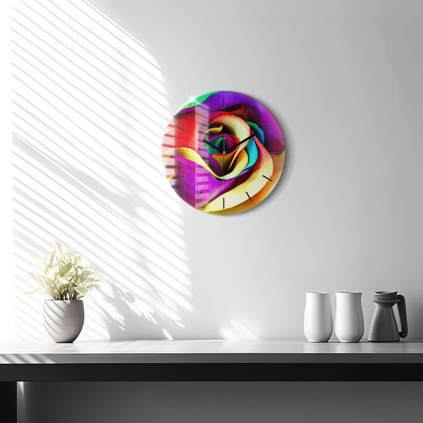Round glass wall clock Rainbow Rose
