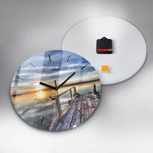 Round glass wall clock Lake Sunset