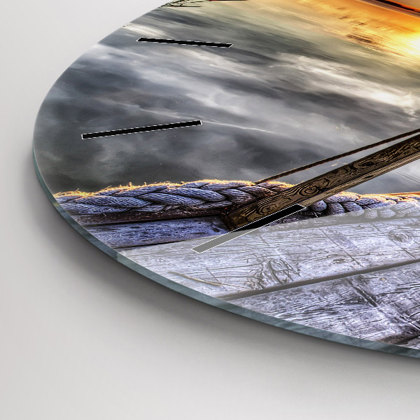 Round glass wall clock Lake Sunset