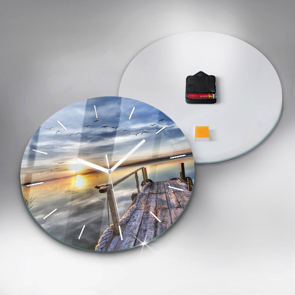 Round glass wall clock Lake Sunset