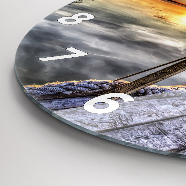 Round glass wall clock Lake Sunset