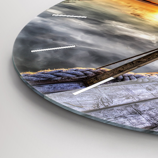 Round glass wall clock Lake Sunset